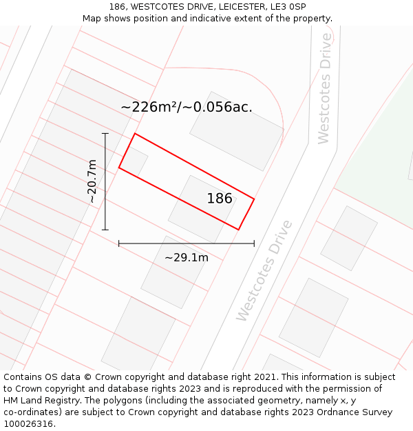 186, WESTCOTES DRIVE, LEICESTER, LE3 0SP: Plot and title map