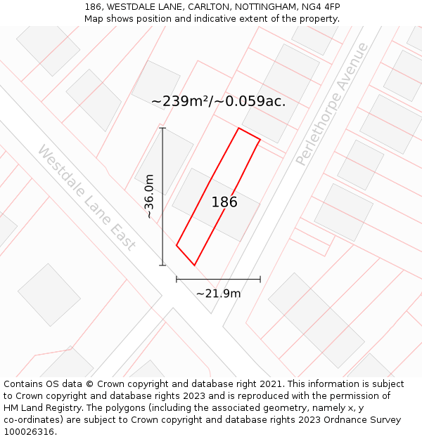 186, WESTDALE LANE, CARLTON, NOTTINGHAM, NG4 4FP: Plot and title map
