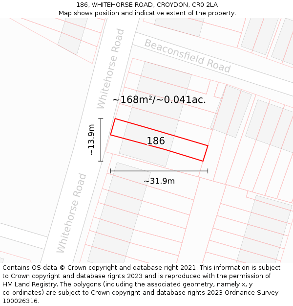 186, WHITEHORSE ROAD, CROYDON, CR0 2LA: Plot and title map