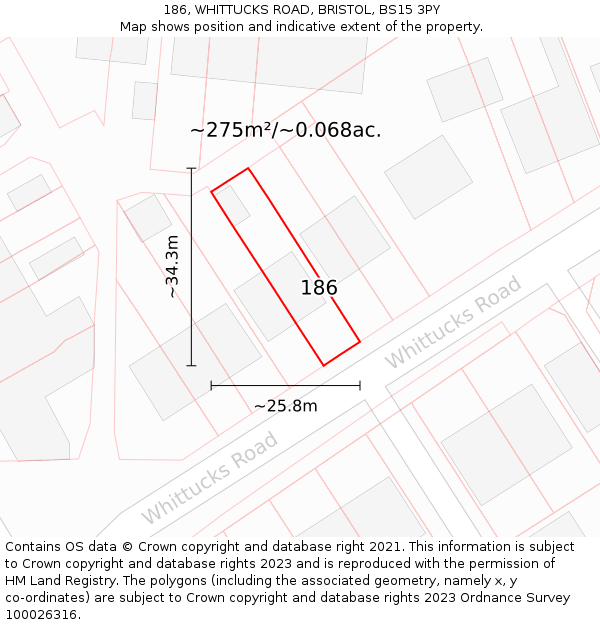 186, WHITTUCKS ROAD, BRISTOL, BS15 3PY: Plot and title map