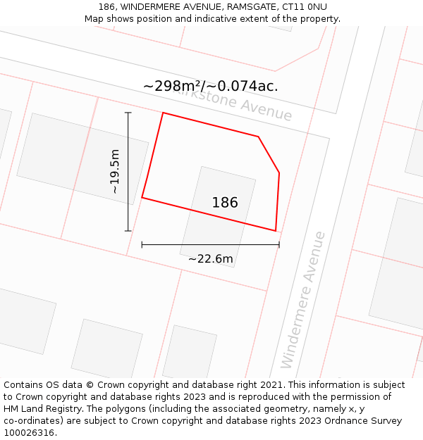 186, WINDERMERE AVENUE, RAMSGATE, CT11 0NU: Plot and title map