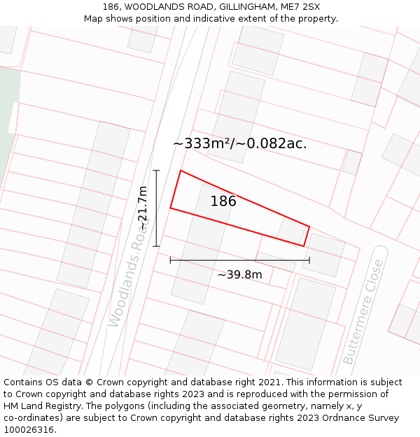 186, WOODLANDS ROAD, GILLINGHAM, ME7 2SX: Plot and title map