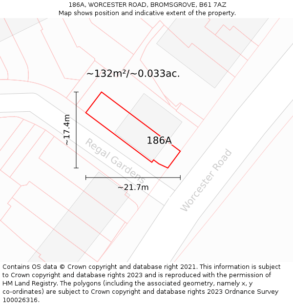 186A, WORCESTER ROAD, BROMSGROVE, B61 7AZ: Plot and title map