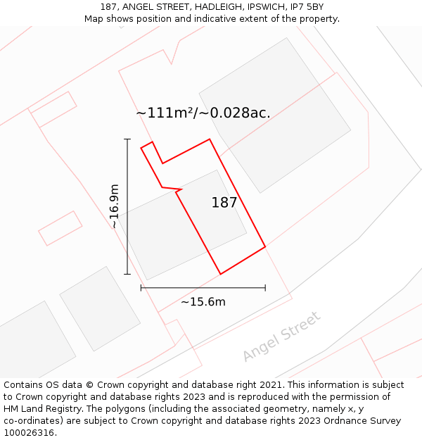 187, ANGEL STREET, HADLEIGH, IPSWICH, IP7 5BY: Plot and title map