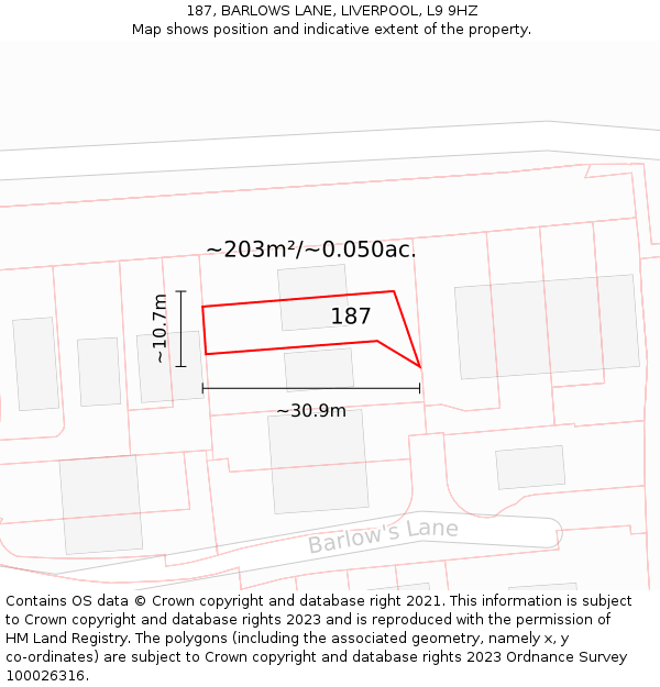 187, BARLOWS LANE, LIVERPOOL, L9 9HZ: Plot and title map