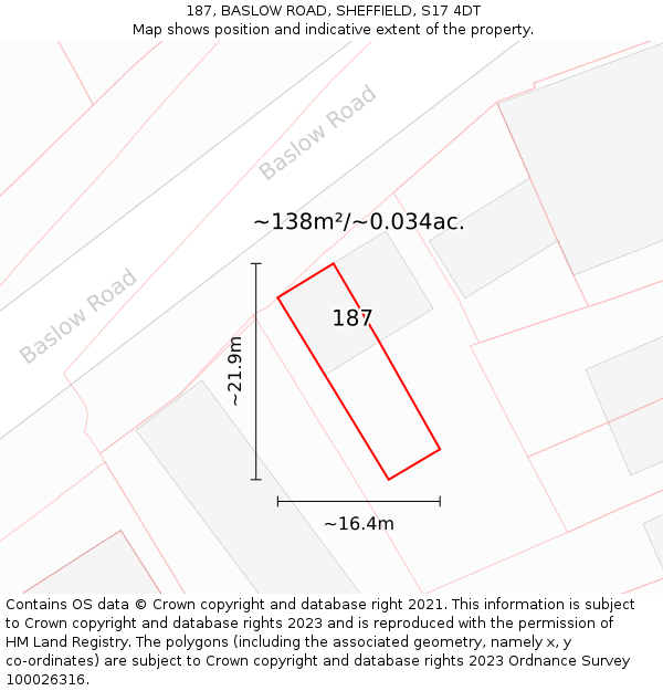 187, BASLOW ROAD, SHEFFIELD, S17 4DT: Plot and title map