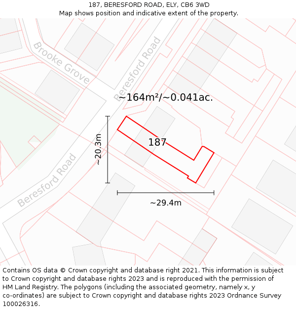 187, BERESFORD ROAD, ELY, CB6 3WD: Plot and title map