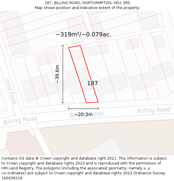 187, BILLING ROAD, NORTHAMPTON, NN1 5RS: Plot and title map