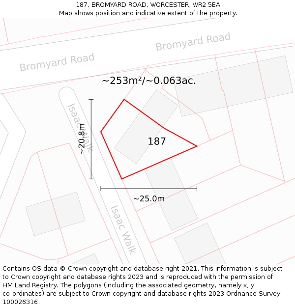 187, BROMYARD ROAD, WORCESTER, WR2 5EA: Plot and title map