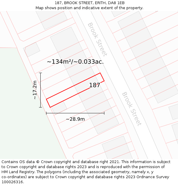 187, BROOK STREET, ERITH, DA8 1EB: Plot and title map