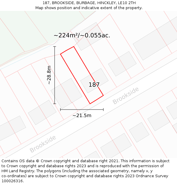187, BROOKSIDE, BURBAGE, HINCKLEY, LE10 2TH: Plot and title map
