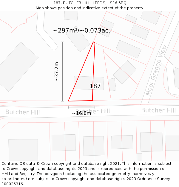 187, BUTCHER HILL, LEEDS, LS16 5BQ: Plot and title map