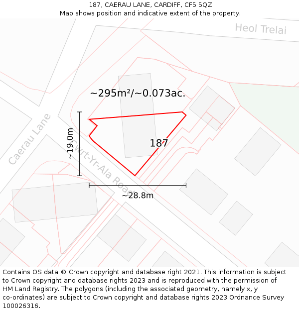 187, CAERAU LANE, CARDIFF, CF5 5QZ: Plot and title map