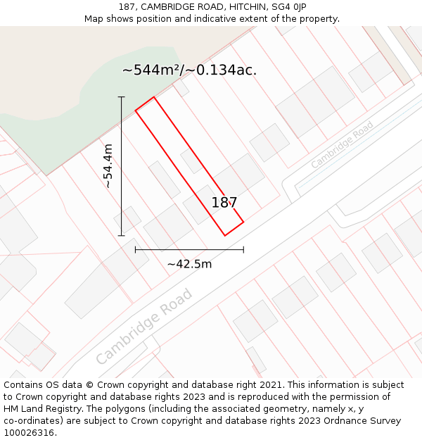 187, CAMBRIDGE ROAD, HITCHIN, SG4 0JP: Plot and title map