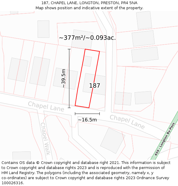 187, CHAPEL LANE, LONGTON, PRESTON, PR4 5NA: Plot and title map