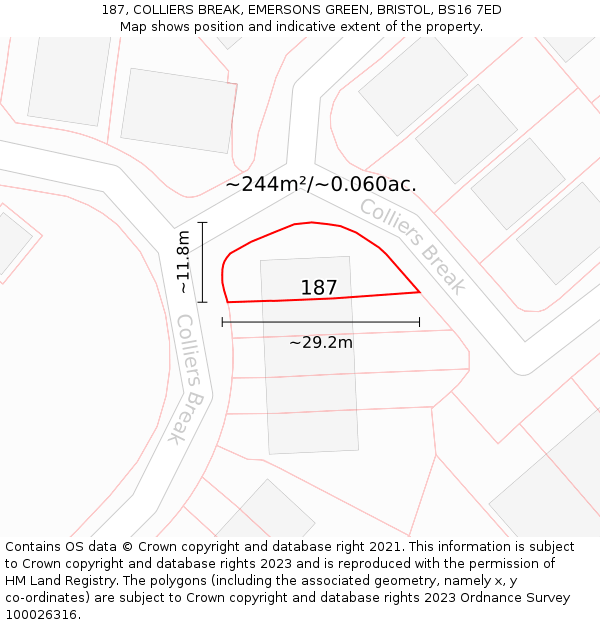 187, COLLIERS BREAK, EMERSONS GREEN, BRISTOL, BS16 7ED: Plot and title map