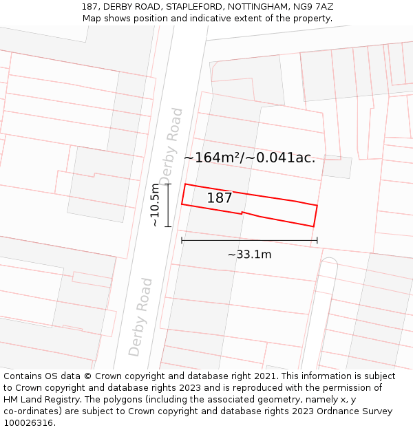 187, DERBY ROAD, STAPLEFORD, NOTTINGHAM, NG9 7AZ: Plot and title map