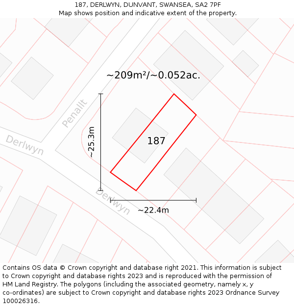 187, DERLWYN, DUNVANT, SWANSEA, SA2 7PF: Plot and title map