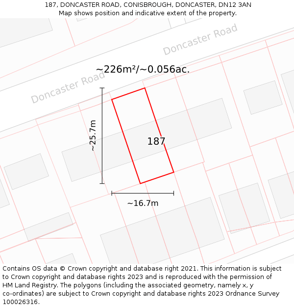 187, DONCASTER ROAD, CONISBROUGH, DONCASTER, DN12 3AN: Plot and title map