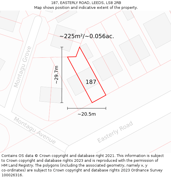 187, EASTERLY ROAD, LEEDS, LS8 2RB: Plot and title map