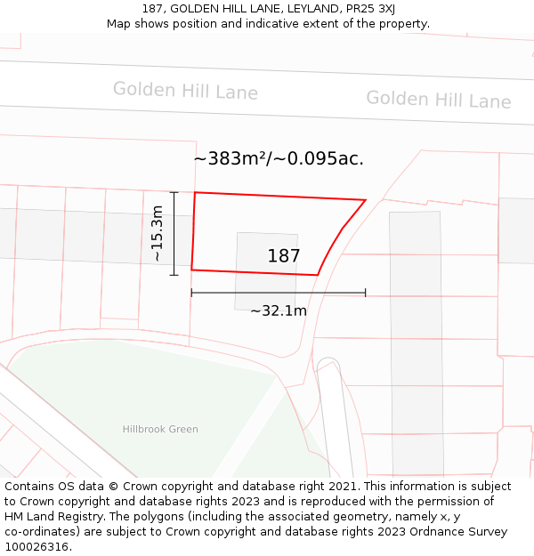 187, GOLDEN HILL LANE, LEYLAND, PR25 3XJ: Plot and title map