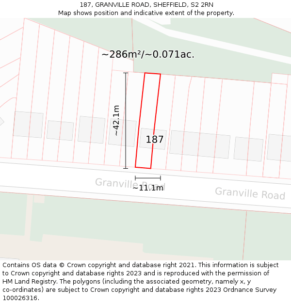 187, GRANVILLE ROAD, SHEFFIELD, S2 2RN: Plot and title map