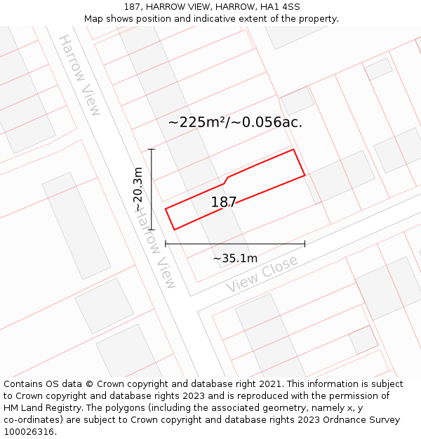 187, HARROW VIEW, HARROW, HA1 4SS: Plot and title map