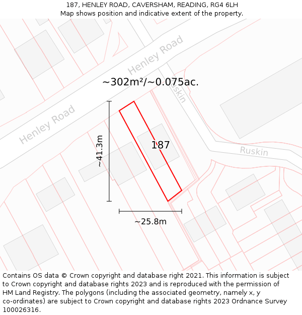 187, HENLEY ROAD, CAVERSHAM, READING, RG4 6LH: Plot and title map