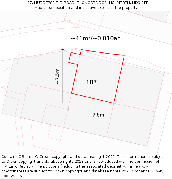 187, HUDDERSFIELD ROAD, THONGSBRIDGE, HOLMFIRTH, HD9 3TT: Plot and title map