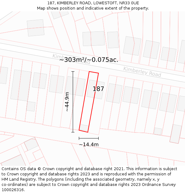 187, KIMBERLEY ROAD, LOWESTOFT, NR33 0UE: Plot and title map