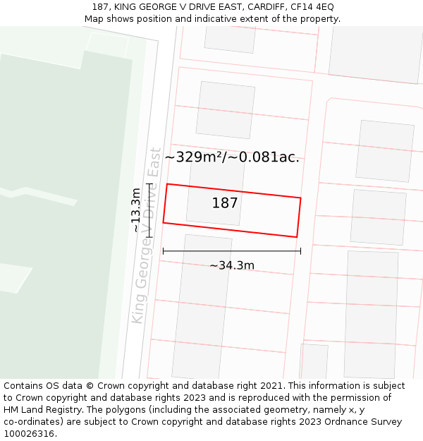 187, KING GEORGE V DRIVE EAST, CARDIFF, CF14 4EQ: Plot and title map
