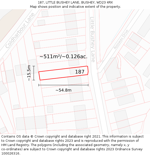 187, LITTLE BUSHEY LANE, BUSHEY, WD23 4RX: Plot and title map