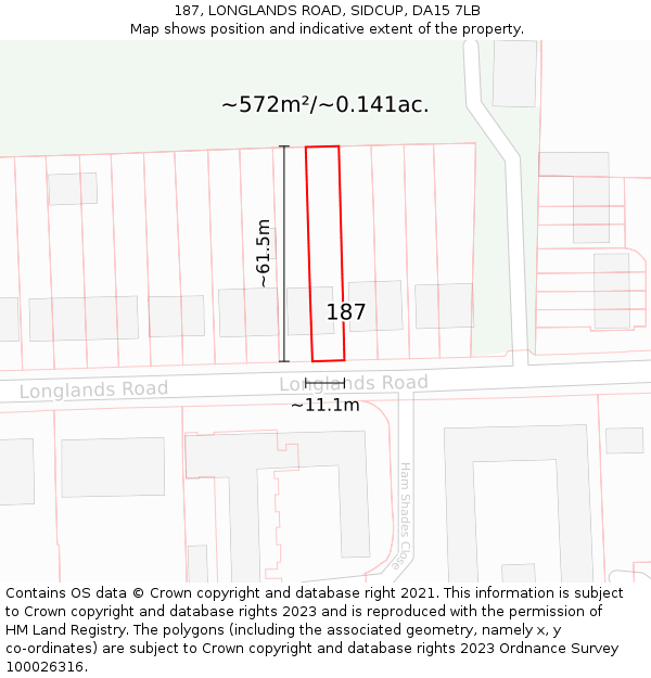 187, LONGLANDS ROAD, SIDCUP, DA15 7LB: Plot and title map