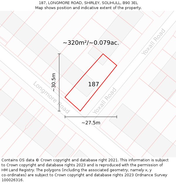 187, LONGMORE ROAD, SHIRLEY, SOLIHULL, B90 3EL: Plot and title map
