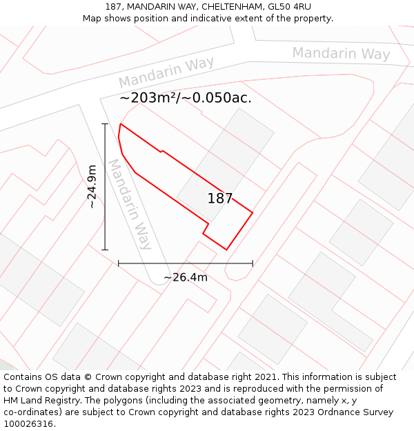 187, MANDARIN WAY, CHELTENHAM, GL50 4RU: Plot and title map