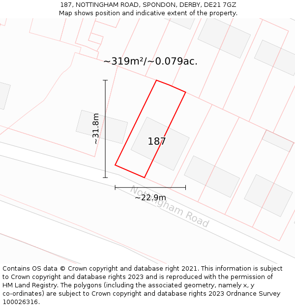 187, NOTTINGHAM ROAD, SPONDON, DERBY, DE21 7GZ: Plot and title map