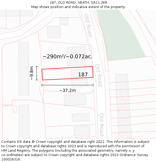 187, OLD ROAD, NEATH, SA11 2ER: Plot and title map