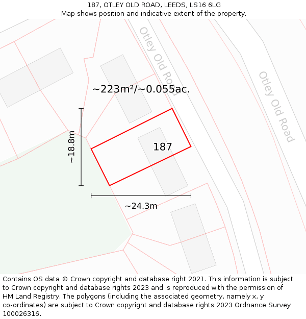 187, OTLEY OLD ROAD, LEEDS, LS16 6LG: Plot and title map