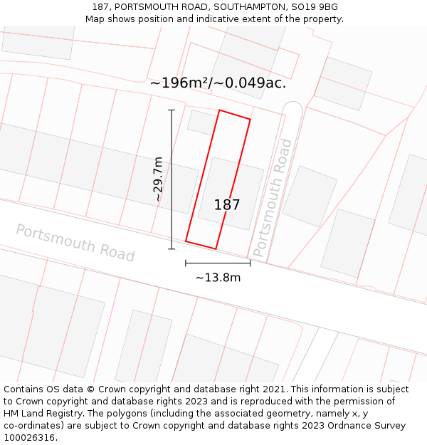 187, PORTSMOUTH ROAD, SOUTHAMPTON, SO19 9BG: Plot and title map