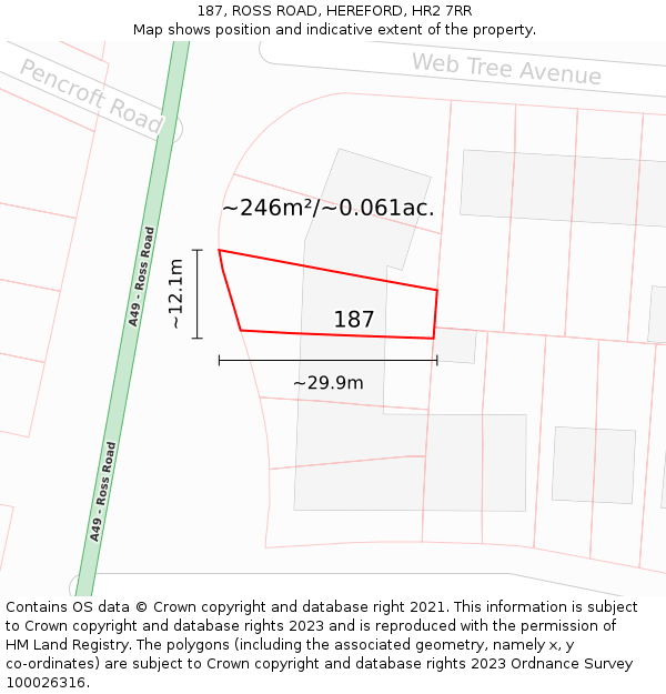 187, ROSS ROAD, HEREFORD, HR2 7RR: Plot and title map