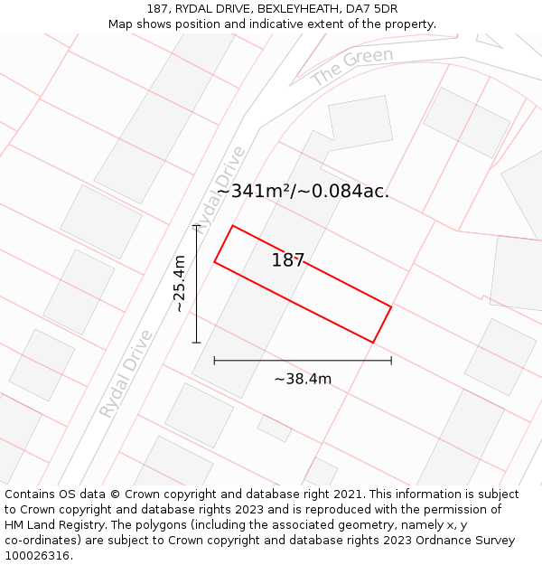 187, RYDAL DRIVE, BEXLEYHEATH, DA7 5DR: Plot and title map