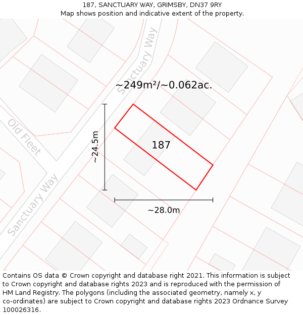 187, SANCTUARY WAY, GRIMSBY, DN37 9RY: Plot and title map