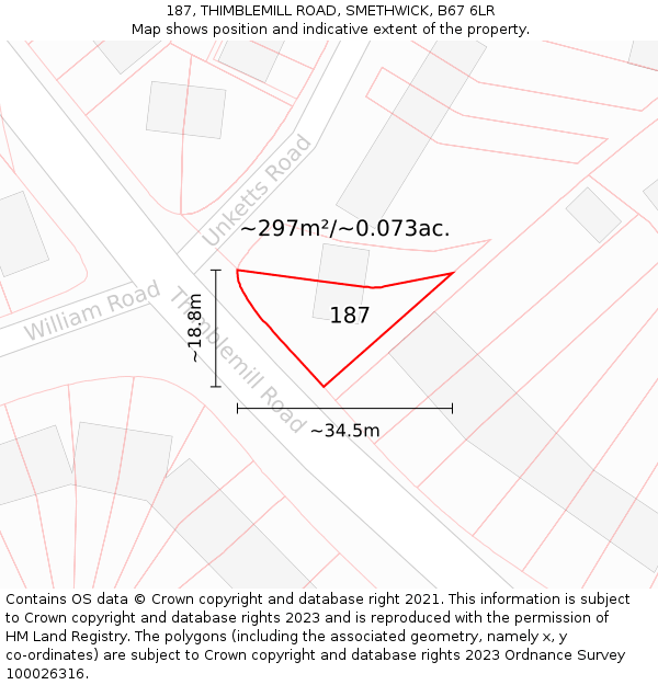 187, THIMBLEMILL ROAD, SMETHWICK, B67 6LR: Plot and title map