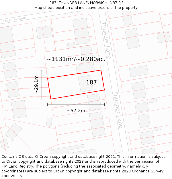 187, THUNDER LANE, NORWICH, NR7 0JF: Plot and title map