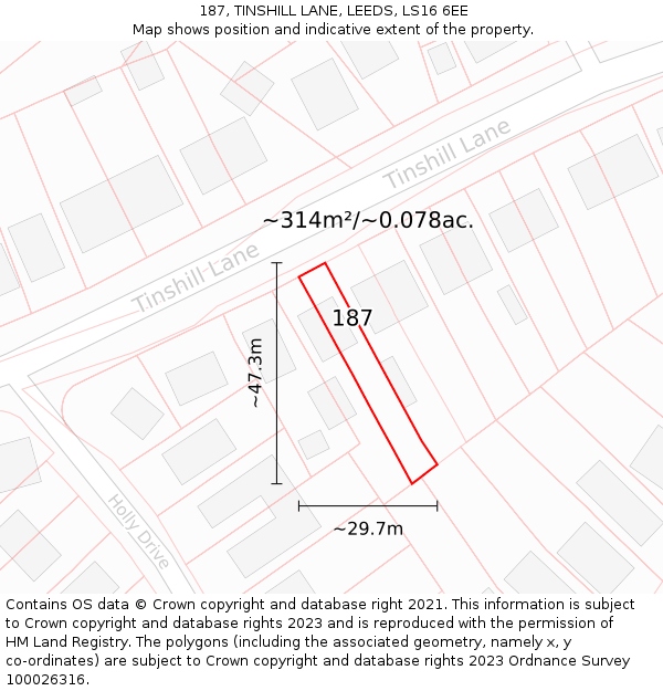 187, TINSHILL LANE, LEEDS, LS16 6EE: Plot and title map