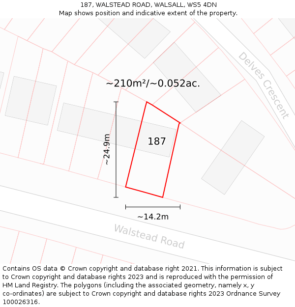187, WALSTEAD ROAD, WALSALL, WS5 4DN: Plot and title map