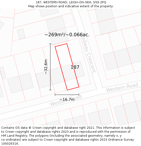187, WESTERN ROAD, LEIGH-ON-SEA, SS9 2PQ: Plot and title map