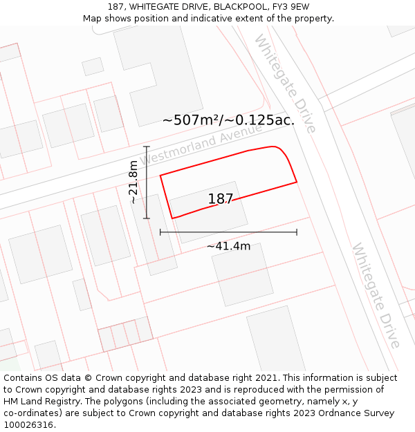 187, WHITEGATE DRIVE, BLACKPOOL, FY3 9EW: Plot and title map