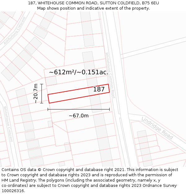 187, WHITEHOUSE COMMON ROAD, SUTTON COLDFIELD, B75 6EU: Plot and title map