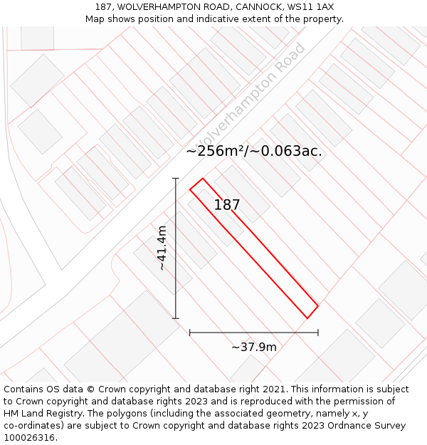 187, WOLVERHAMPTON ROAD, CANNOCK, WS11 1AX: Plot and title map